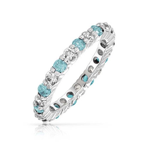 Bling Jewelry 925 Sterling Silver Simulated Aquamarine CZ Eternity Ring