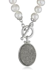 Honora "Rock Star" Freshwater Cultured Pearl and Black Agate Drusy Toggle Necklace, 18"