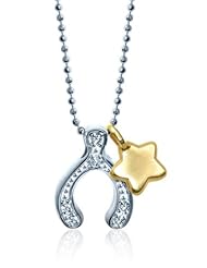 Alex Woo "Little Luck" 14k Diamond Wishbone and 14k Gold Star Pendant Necklace