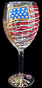 America's Flag Design - Hand Painted - Grande Wine - 16 oz..