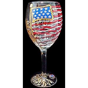 America's Flag Design - Hand Painted - Grande Wine - 16 oz.. by