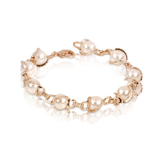 Fashion Plaza Gold Color Base Simulated White Pearl Adjustable Bracelet B43