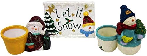 Ceramic Christmas Stoneware Stoneware Decorations Set Including Two 4" Snowmen, 5" Snowman with Pot and 5" x 7" "Let it Snow" Hanging Decoration- Assorted Styles by Gavo Home
