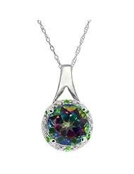 2.75 Ct Round Green Mystic Topaz and Green Peridot 14k White Gold Pendant