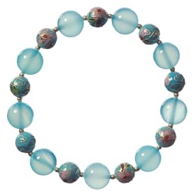 Blue Cloisonne, Dyed Sea Blue Chalcedony and Gold-Filled Beaded Bracelet by Chalcedony Bracelets