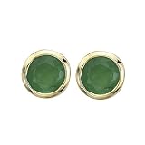 14K Yellow Gold Bezel Set 5 MM Emerald Earring Studs
