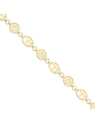 14k Gold 8in Solid Polished Star of David & Chai Bracelet
