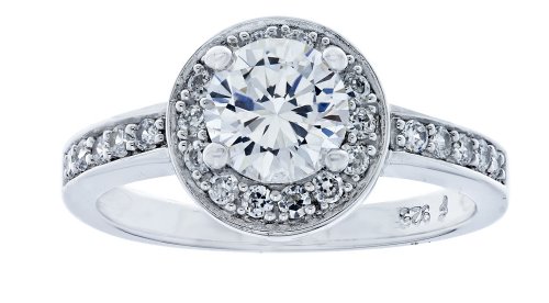 Platinum-Plated Sterling Silver Clear Round Cubic Zirconia Ring, Size 7