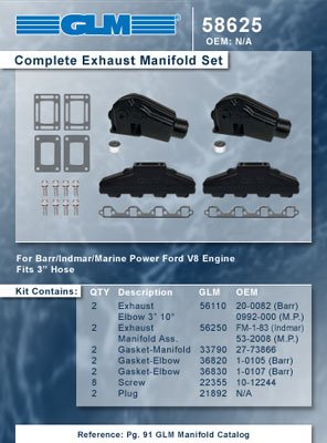 BARR INDAMAR MARINE POWER COMPLETE EXHAUST MANIFOLD SET GLM Part Number 58625