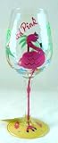 Hand Painted Tropical Pink Flamingo Wine Glass