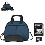 Blue Carrying Case Shoulder Bag will easily hold your camera, lenses, grip, flash, and accessories for Sony Alpha A850 Canon Rebel T3i T2i EOS Rebel Xsi EOS 5D Mark II 50D Nikon D3100 D3000 D5100 D90 DX D5000 Pentax K-7 K-x Digital SLR Camera + Includes a 4GB Micro SD Card with SD Adaptor + eBigValue Determination Hand Strap Key Chain!
