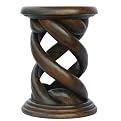 Round Spiral Acacia End Table - Dark