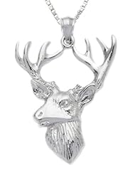 Solid 0.925 Sterling Silver Deer Head Charm Pendant Necklace