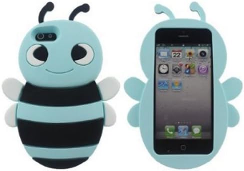 FJX 3D Cartoon Cute Bee Shape Soft Silicone Gel Back Case Cover For Apple IPhone 5/5G/5th (Sky Blue)