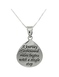 Sterling Silver Inspirational Journey Message Pendant with 18 Inch Box Chain Necklace
