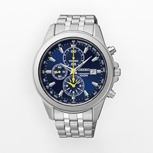Seiko Mens Stainless Steel Chronograph Watch Blue Dial SNDF03