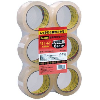スコッチ 透明梱包用テープ お徳パック 48mm×50m 313-6P