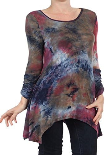 Sugar Rock Plus Size Bohemian Tunic Shirt Tie Dye Shark Bite 3/4 Ruched Sleeves