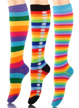 Adorable Black Dot Turquoise Purple Rainbow Color Knee High Socks-3 Pack