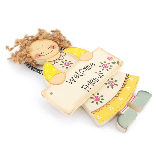 7.2" Handmade Home Decor Smiling Girl Welcome Friends Welcome Sign Wall and Door Hanging Plaques
