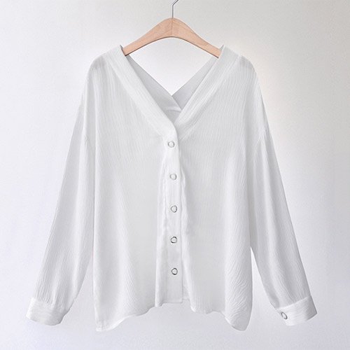(イイネショップ) eeNeshop Vネック カーディガン ブラウス レディース ファッション カジュアル フリー ポリエステル トップス カットソー T シャツ ブラウス オフィス オシャレ シフォン スーツ フォーマル 春 秋