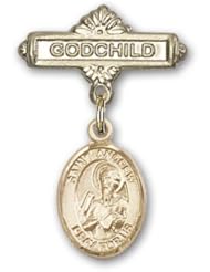 Gold Filled Baby Badge with St. Andrew the Apostle Charm and Godchild Badge Pin