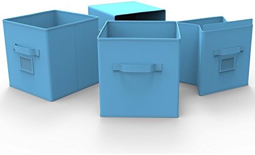 Decorative Storage Bins - Get Organized and Rid the Clutter with beautiful Storage Baskets - Perfect fit for Cubed Shelving. Set of 4 Storage Bins in Morning Sky - 100% Satisfaction Guarantee!