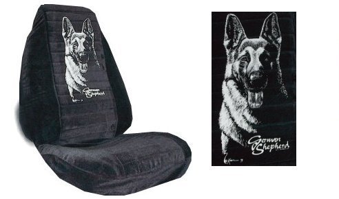 German Shepherd Car Truck SUV Silhouette Print Dog Seat Covers 2 Black Universal Vehicle Bucket Seatcovers