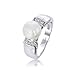 Bling Jewelry Art Deco Style Simulated Pearl Pave CZ Ring Rhodium Plated