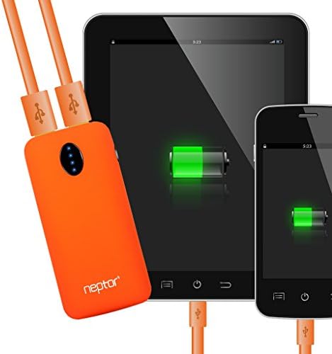 Neptor 5600mAh 3.1A Output 2nd Gen Dual Port Fast Charging External Portable Battery Pack Travel Battery Charger for iPhone 5C/5S, iPad mini, Samsung Galaxy S4/S5, Note, Nexus, LG, HTC and Motorola - Retail Pack Includes Flashlight Color Matching USB Cable/Lanyard - Orange
