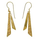 22k Gold Overlay Sterling Silver Swirl Design Dangle Earrings by Sajen