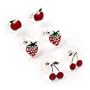 Silver-Tone Fruity Stud Earring Set (Apple, Strawberry & Cherry)