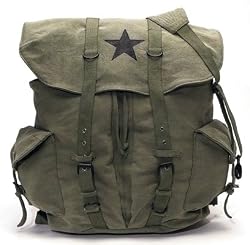 Olive Drab - Classic Army Style Backpack w/Black Star Emblem