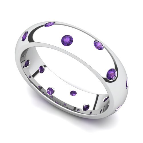 14k White Gold Bezel set Amethyst Semi Eternity Band Ring