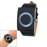 Como Babyblue Round Dial Black Plastic Square Case Faux Leather Band Watch Unisex