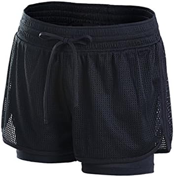 FEILV Women's Active Mesh 2 in 1 Run Sport Shorts (XL, NEW Style - Black)