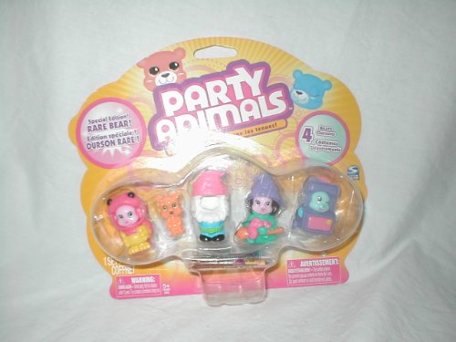 Party Animals - Pink Ladybug, Orange Gnome, Pink Witch, Light Blue Suitcase