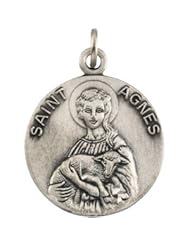 925 Sterling Silver St. Agnes Medal Charm Pendant W\18" Chain