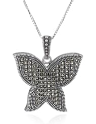 Sterling Silver Marcasite Butterfly Pendant Necklace, 18"