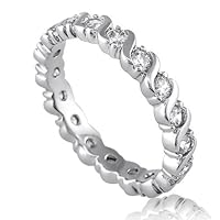 Sterling Silver Ring Round Cubic Zirconia CZ Accent Eternity Band - Women's Engagement Wedding Band Ring Size 5