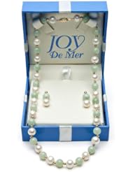 14K White Freshwater Pearl & Jade Necklace & Earring Set