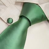S2075 NEW Designer Hand Made Green Neck Tie Cufflinks Solids Plain Ties for Men Jacquard Woven Pure Silk Mens Neck Tie and Cuff Links Gift Set