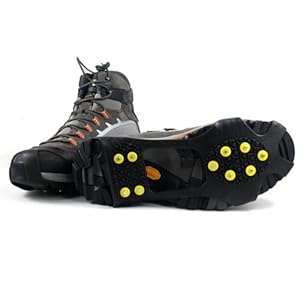 Foxnovo Ice Traction Universal Slip-on Stretch fit Snow Ice Spikes (Grips Crampons Cleats)(Black) (L)