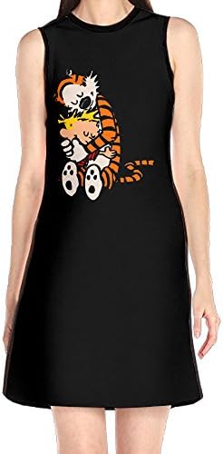 GHHK Women's Little Boy Calvin And Tiger Hug Sleeveless Cool Tshirt Dress White S