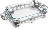 Arthur Court Fleur-De-Lis Casserole Serving Stand with 3-Quart Pyrex Baker