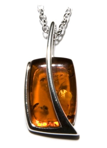 Sterling Silver Honey Amber Pendant, 18