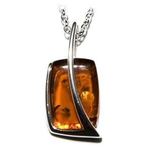 Sterling Silver Honey Amber Pendant, 18"