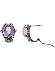 8.12CTW 14K White Gold Genuine Black Rhodium Natural Amethyst and Diamond French Clip Earrings
