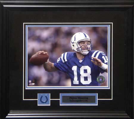 Peyton Manning 8X10 Pin & Plate - Throwing Ball Dark Jersey