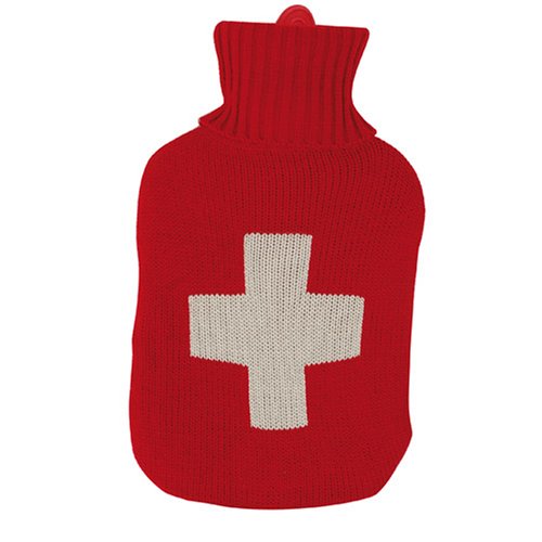Bouillotte Recouverte d'un Tricot Décor Croix